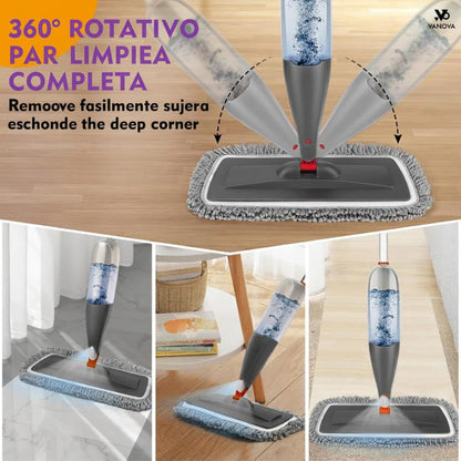 Mop Spray 800ml + 3 Refis Laváveis — Limpeza Sem Esforço Para Todos os Pisos