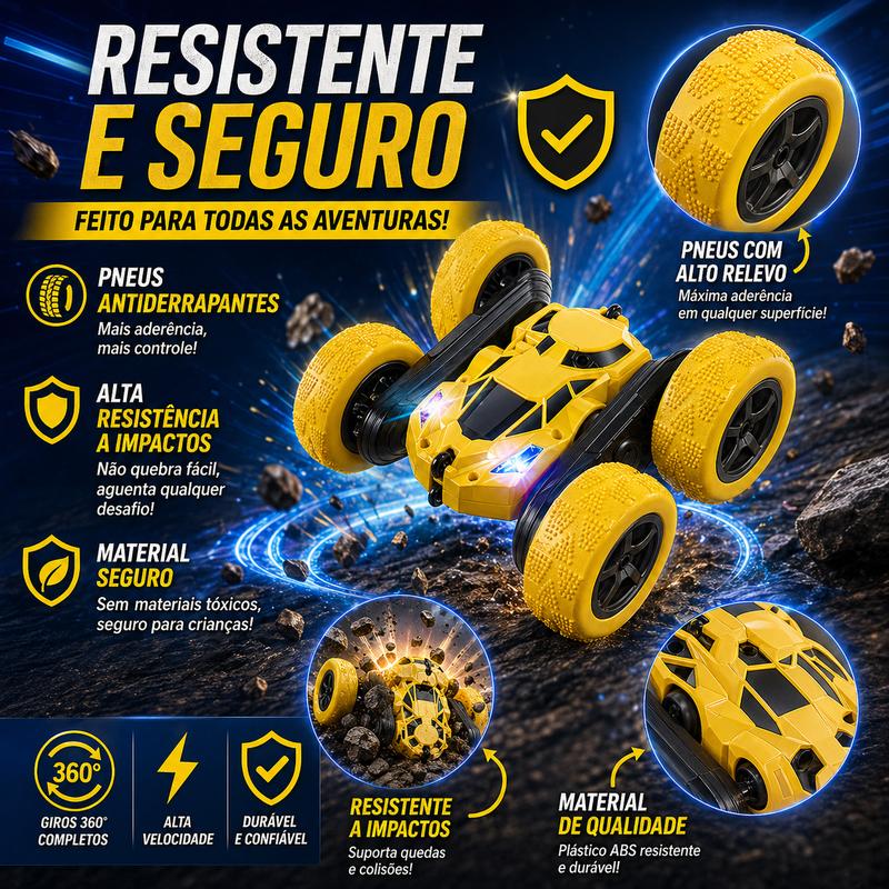Carrinho de Acrobacias 360° com Controle Remoto — Luzes LED, Motor Turbo e Pneus Off-Road