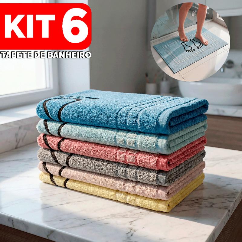 Kit 6 Tapetes de Banheiro Pezinho 45x70cm — 100% Algodão Premium Cores Sortidas