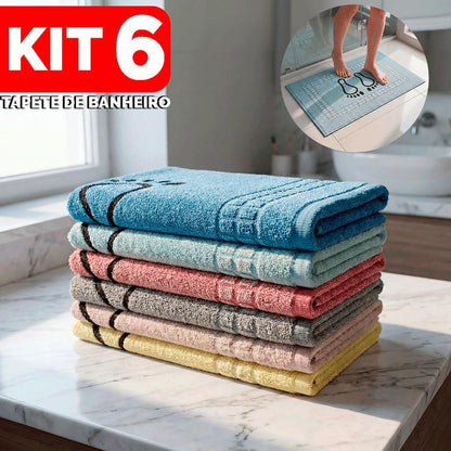 Kit 6 Tapetes de Banheiro Pezinho 45x70cm — 100% Algodão Premium Cores Sortidas