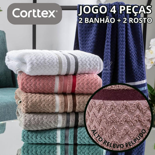Kit 4 Toalhas Banhão Gigante Jacquard Trento — 100% Algodão Premium 450g/m²