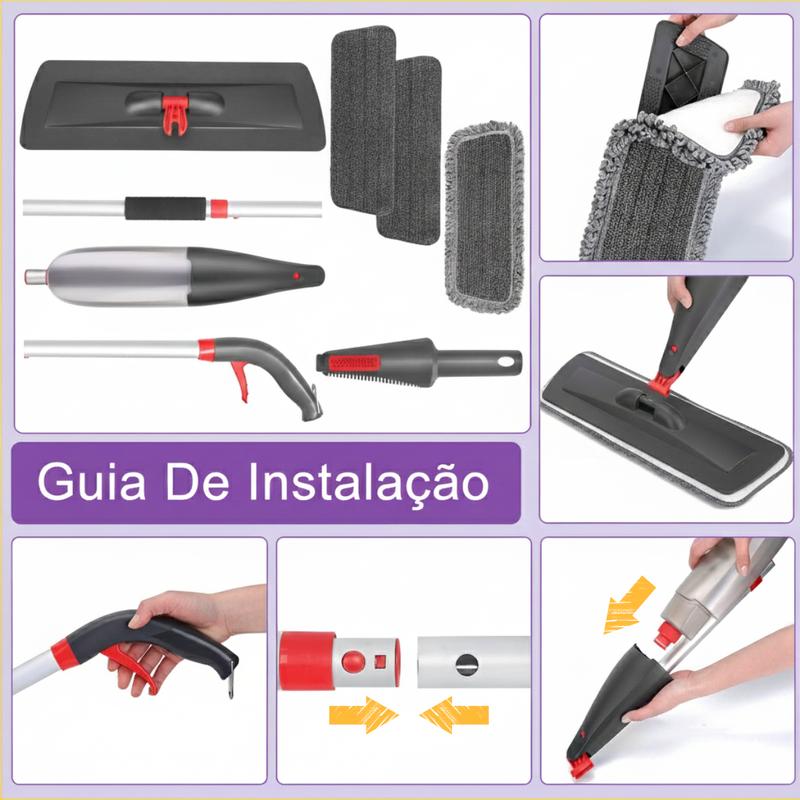 Mop Spray 800ml + 3 Refis Laváveis — Limpeza Sem Esforço Para Todos os Pisos