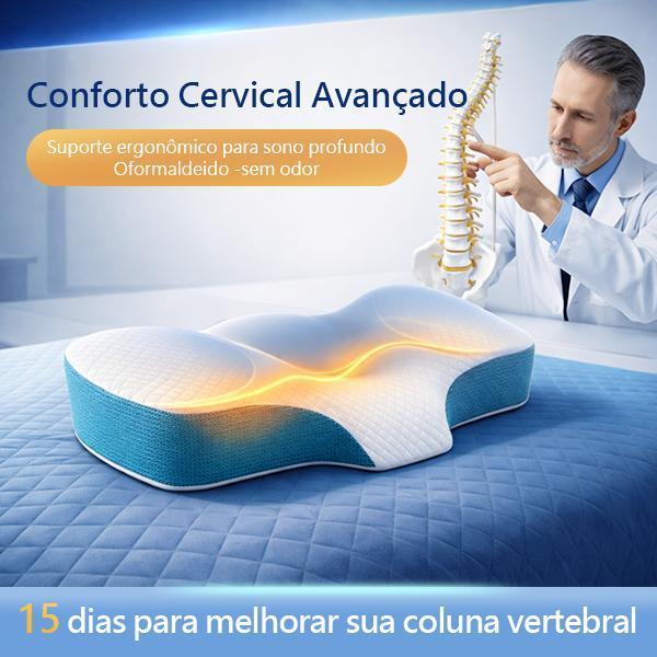 Travesseiro Cervical Ortopédico de Espuma de Memória — Suporte Ergonômico para Todos os Lados