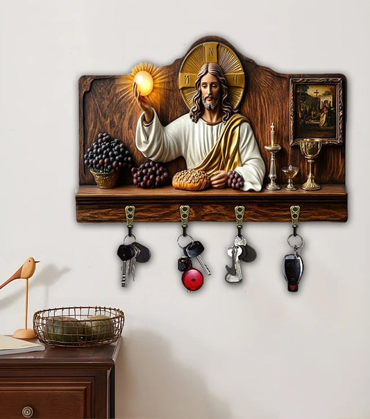 🎁✝️ Porta-chaves multifuncional de madeira - Jesus 💖